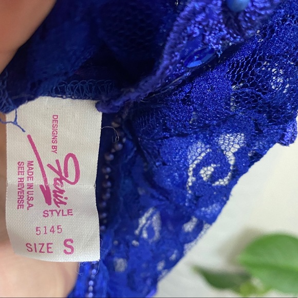VTG 90s Faris Lingerie Blue Lace Sequined Teddy - Picture 3 of 7